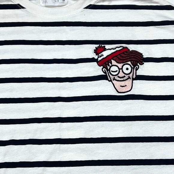 Zara Where's Wally Waldo Shirt Striped White Black Youth Size XL Adult XS - Picture 3 of 6